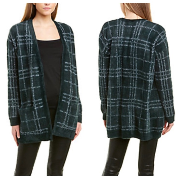 1.State Windowpane green fuzzy open cardigan NWT - Picture 1 of 6